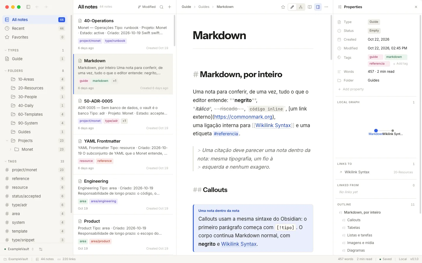 Monet app — the editor with live blocks