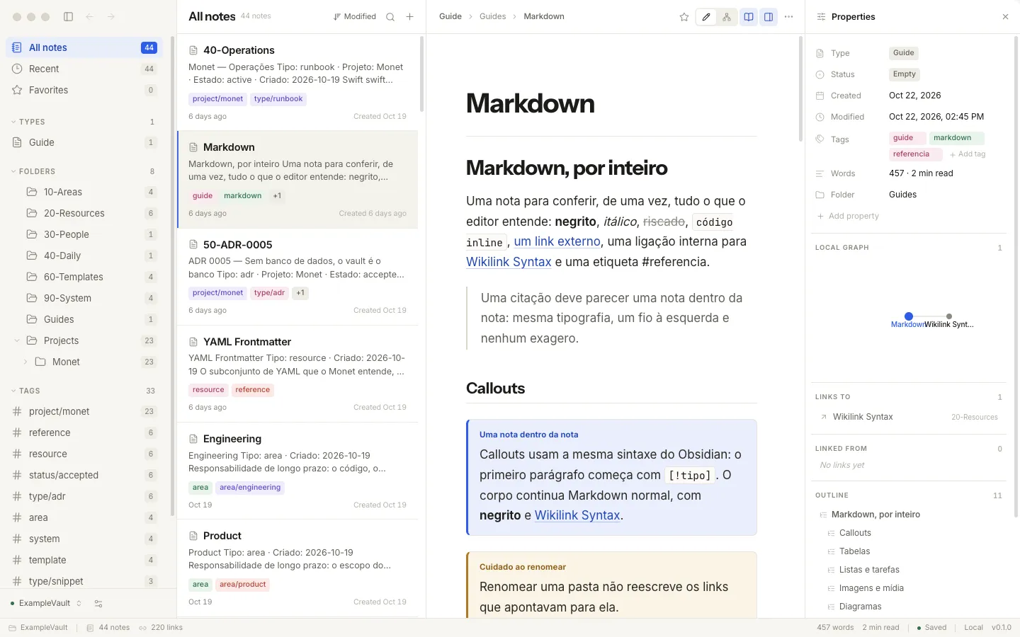 Monet app — a note in the reading view